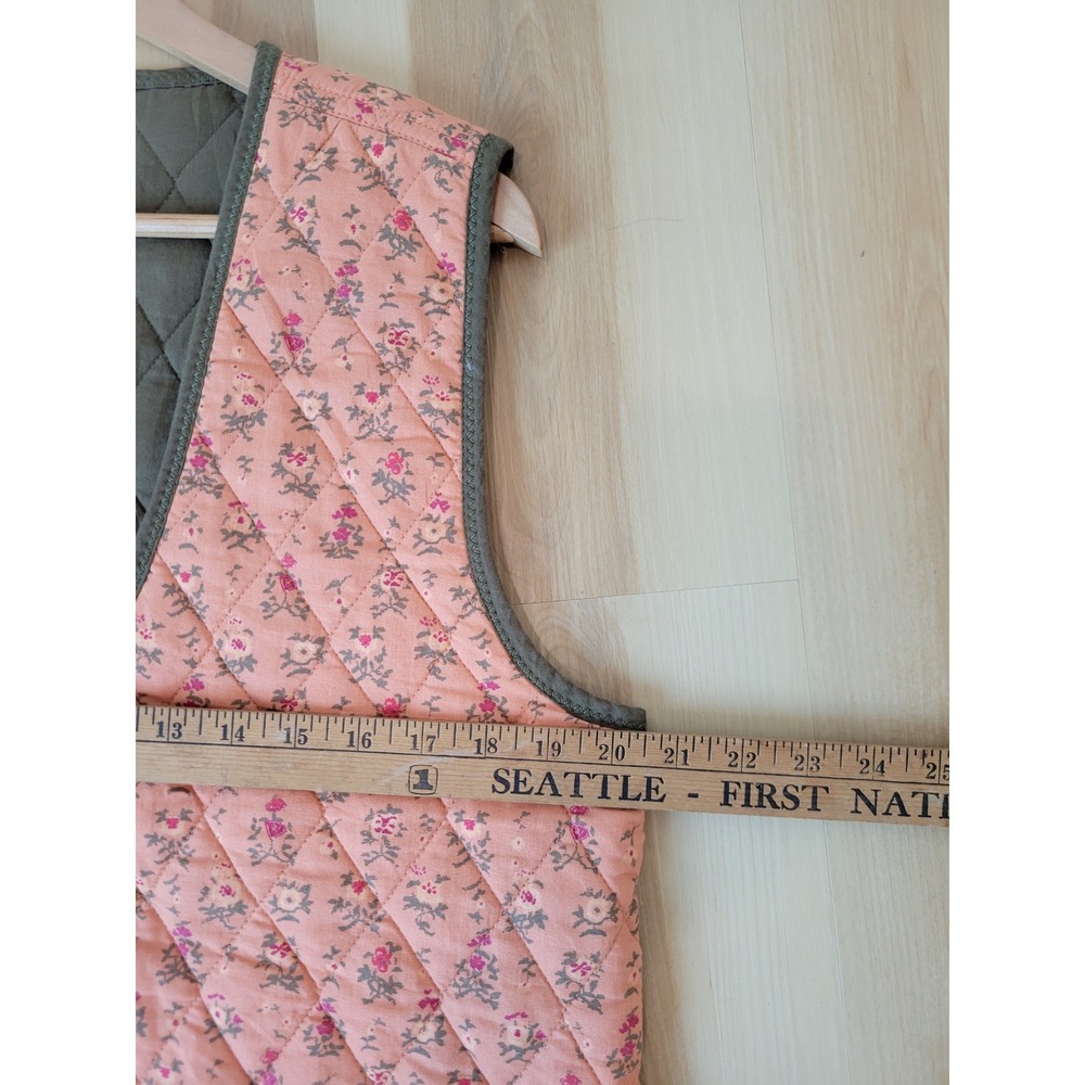 Free People Quilted Floral Vest Coral Pink Green Cotton Size M Boho Cottagecore - Picture 11 of 11